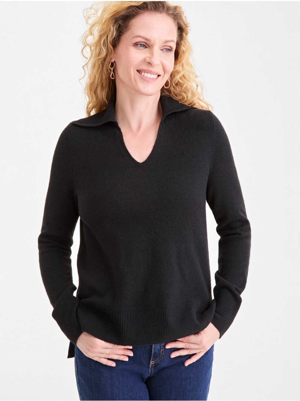 Black V-Neck Johnny Collar Luxsoft Sweater by Style & Co.